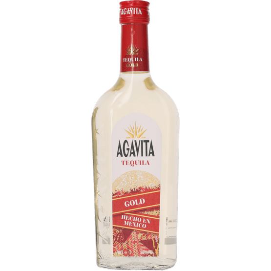 Foto van AGAVITA Tequila gold op witte achtergrond