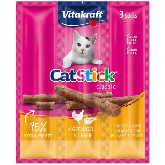 Foto van Vitakraft Kattensnacks stick mini gevogelte lever 3 stuks op witte achtergrond