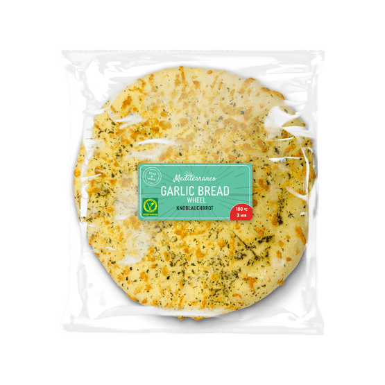 Foto van Boboli Mediterraneo knoflookbrood op witte achtergrond