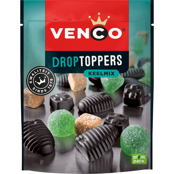 Foto van Venco Droptoppers keelmix op witte achtergrond