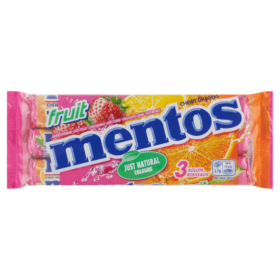 Foto van Mentos Fruit 3 stuks op witte achtergrond