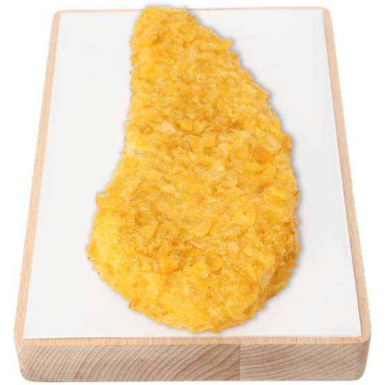 Foto van Visschnitzel krokant op witte achtergrond