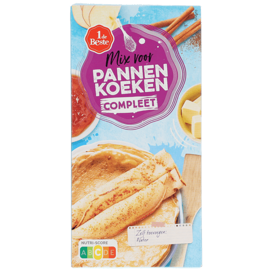 Foto van 1 de Beste Pannenkoekenmix compleet op witte achtergrond