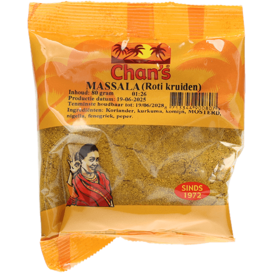Foto van Chan's Massala roti kruiden op witte achtergrond