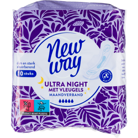Foto van New Way Maandverband ultra nacht met vleugels op witte achtergrond
