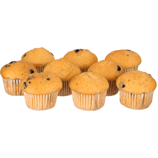 Foto van Vers Mini muffins vanille choc. 10 st. op witte achtergrond