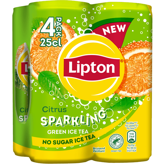Foto van Lipton Ice tea green sparkling citrus op witte achtergrond