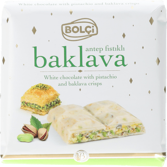 Foto van Bolci Baklava witte chocolade op witte achtergrond