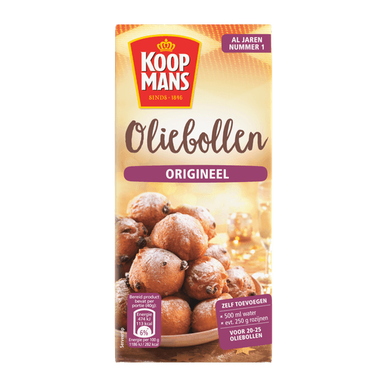 Foto van Koopmans Mix voor oliebollen op witte achtergrond
