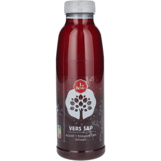 Foto van 1 de Beste Vers sap appel limoen blauwe bes op witte achtergrond