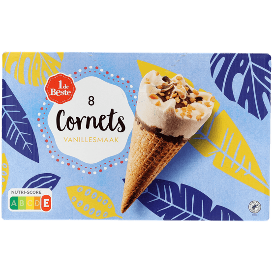 Foto van 1 de Beste Cornets vanille 8 st. op witte achtergrond