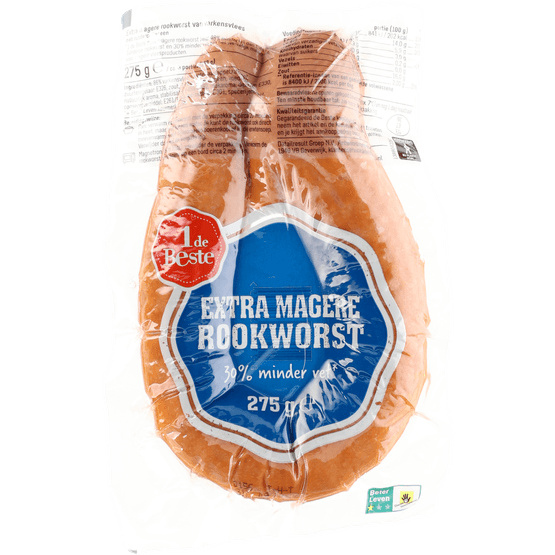 Foto van 1 de Beste Rookworst extra magere op witte achtergrond