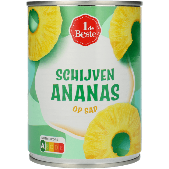 Foto van 1 de Beste Ananasschijven op sap op witte achtergrond