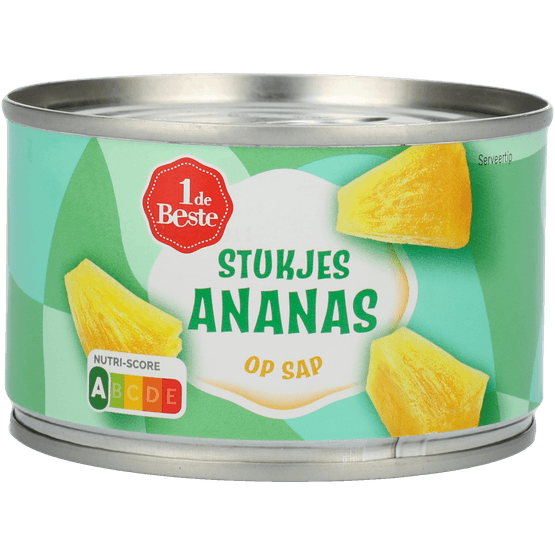 Foto van 1 de Beste Ananasstukjes op sap op witte achtergrond