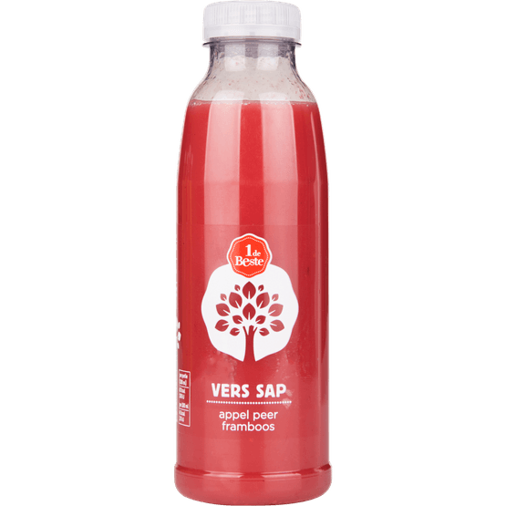 Foto van 1 de Beste Vers sap appel peer framboos op witte achtergrond