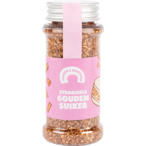 Foto van Strooisels gouden suiker op witte achtergrond