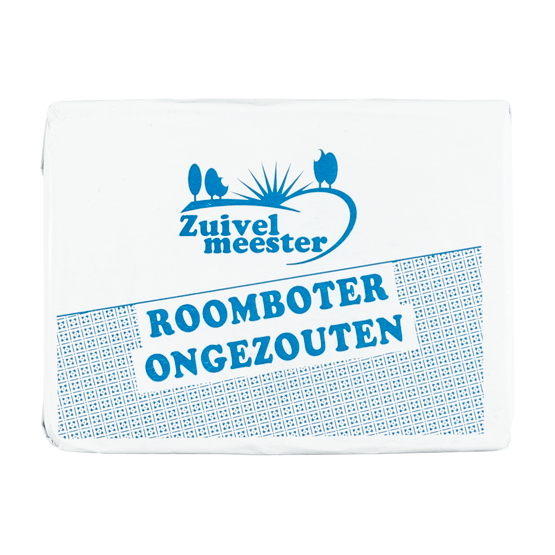 Foto van Zuivelmeester Roomboter ongezouten op witte achtergrond