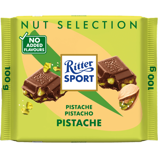 Foto van Ritter Sport Pistachio op witte achtergrond