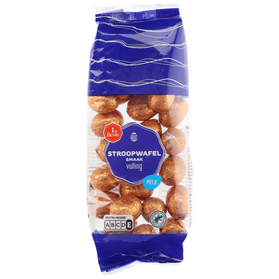 Foto van 1 de Beste Paaseitjes stroopwafel praline op witte achtergrond