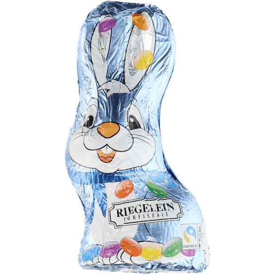 Foto van Riegelein Holfiguur konijn met confetti op witte achtergrond