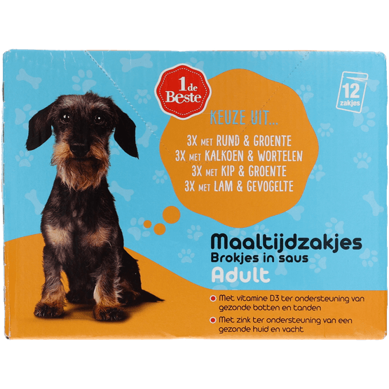 Foto van 1 de Beste Hondenbrokjes in gelei 4 smaken 12st op witte achtergrond