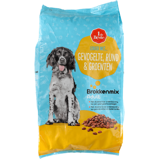 Foto van 1 de Beste Hondenvoer gevogelte rund groente op witte achtergrond