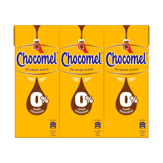 Foto van Chocomel Chocolademelk 0% 6 pack op witte achtergrond