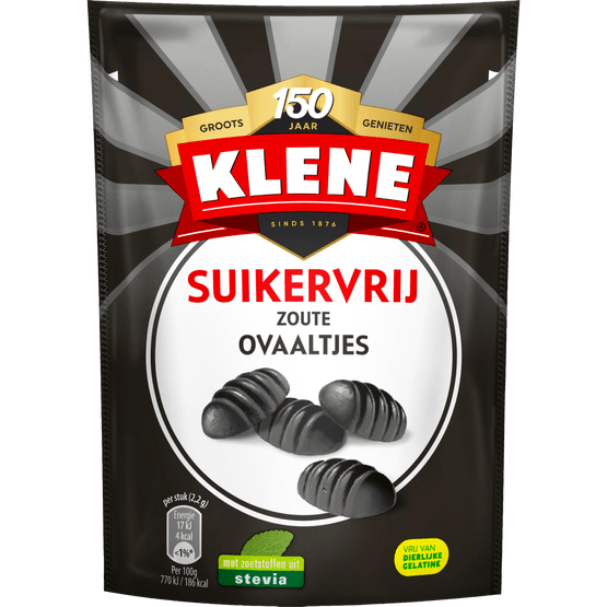 Foto van Klene Zoute Ovaaltjes Suikervrije Drop Zak op witte achtergrond