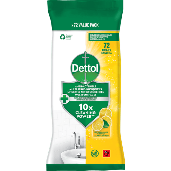 Foto van Dettol Multi reinigingsdoekjes citrus op witte achtergrond