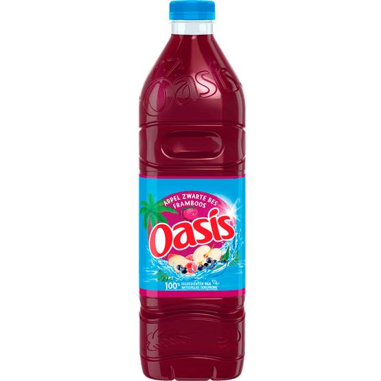 Foto van Oasis appel zwarte bes framboos op witte achtergrond