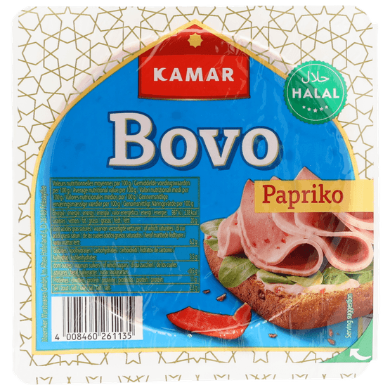 Foto van Kamar Boterhamworst rund paprika op witte achtergrond