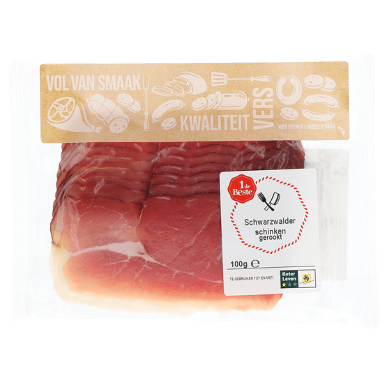 Foto van 1 de Beste Schwarzwalder schinken gerookt op witte achtergrond