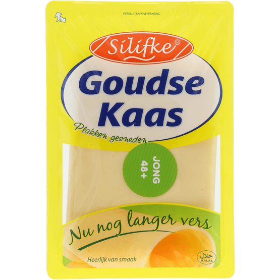 Foto van Silifke Goudse kaas jong plak op witte achtergrond