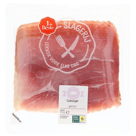 Foto van 1 de Beste Coburgerham op witte achtergrond
