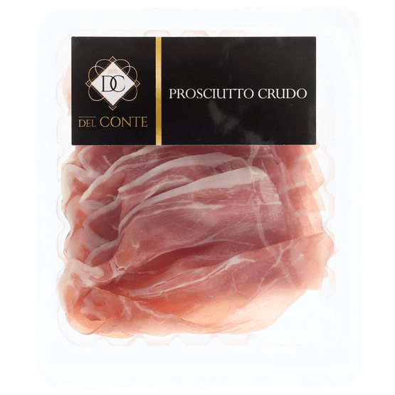 Foto van Del Conte Prosciutto crudo op witte achtergrond