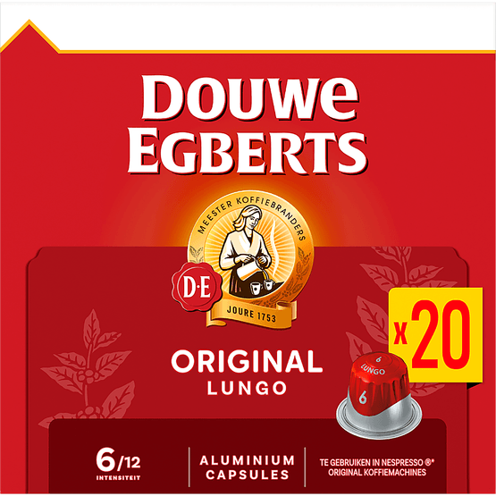 Foto van Douwe Egberts Lungo Original koffiecups voordeelpak op witte achtergrond