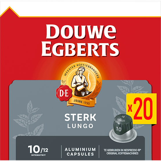 Foto van Douwe Egberts Koffiecups lungo extra intens 10 op witte achtergrond