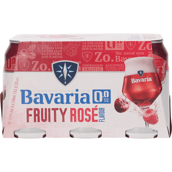 Foto van Bavaria Fruity rose bier alcoholvrij 6x33cl op witte achtergrond