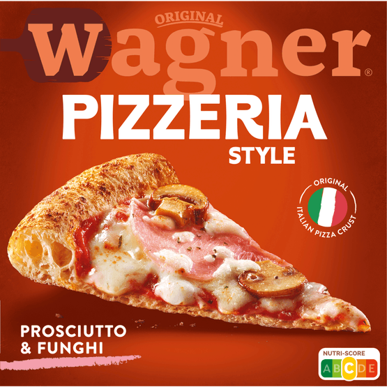 Foto van Wagner Pizzeria style prosciutto funghi op witte achtergrond