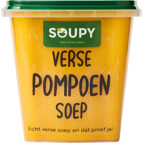Foto van Soupy Verse pompoensoep op witte achtergrond