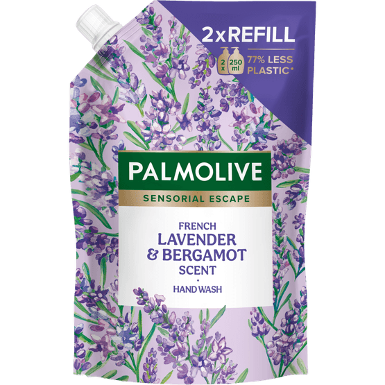 Foto van Palmolive Vloeibare zeep lavendel refil op witte achtergrond