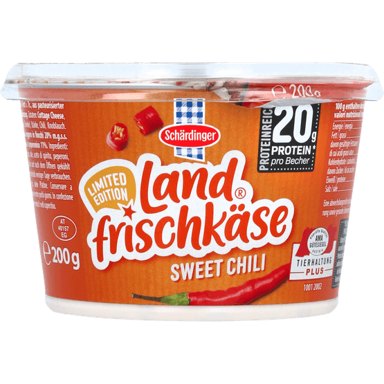 Foto van Schärdinger Cottage cheese sweet chili op witte achtergrond