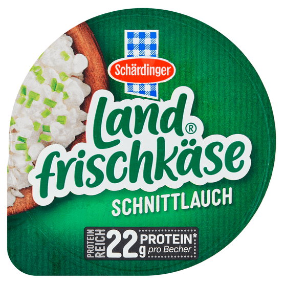 Foto van Schärdinger Cottage cheese bieslook op witte achtergrond