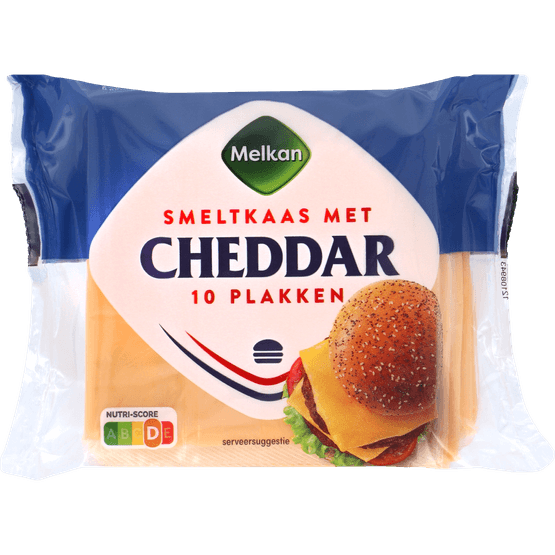 Foto van Melkan Cheddar smeltkaas 10 plakken op witte achtergrond