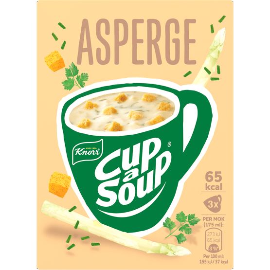 Foto van Knorr Cup-a-soup asperge 3 st. op witte achtergrond