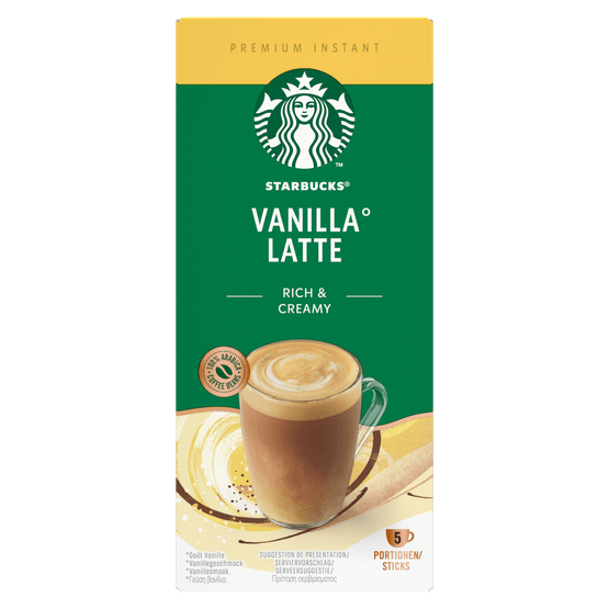Foto van Starbucks Oploskoffie vanilla latte 5 st. op witte achtergrond