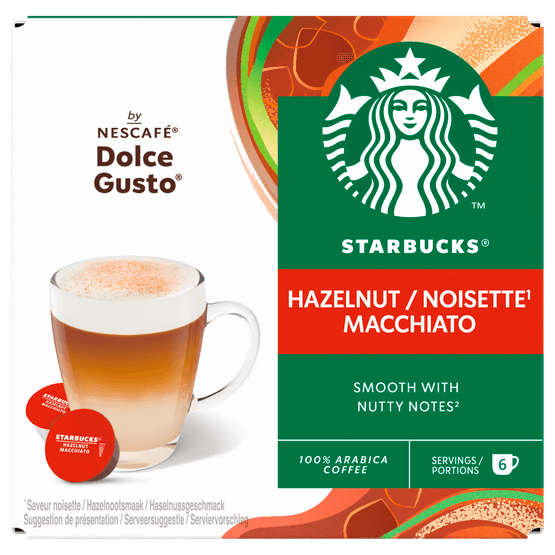 Foto van Starbucks Dolce gusto hazelnut macchiato op witte achtergrond