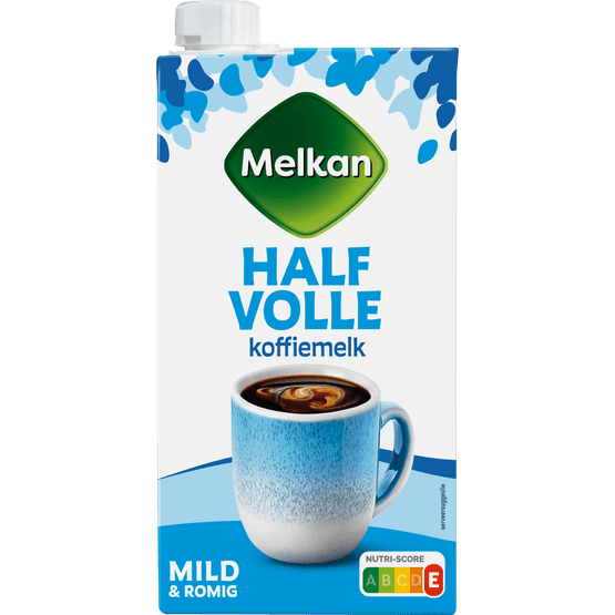 Foto van Melkan Koffiemelk halfvol 4% op witte achtergrond
