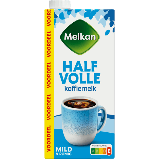 Foto van Melkan Koffiemelk halfvol 4% op witte achtergrond