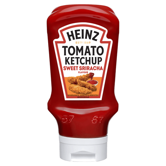 Foto van Heinz Tomatenketchup sweet sriracha op witte achtergrond
